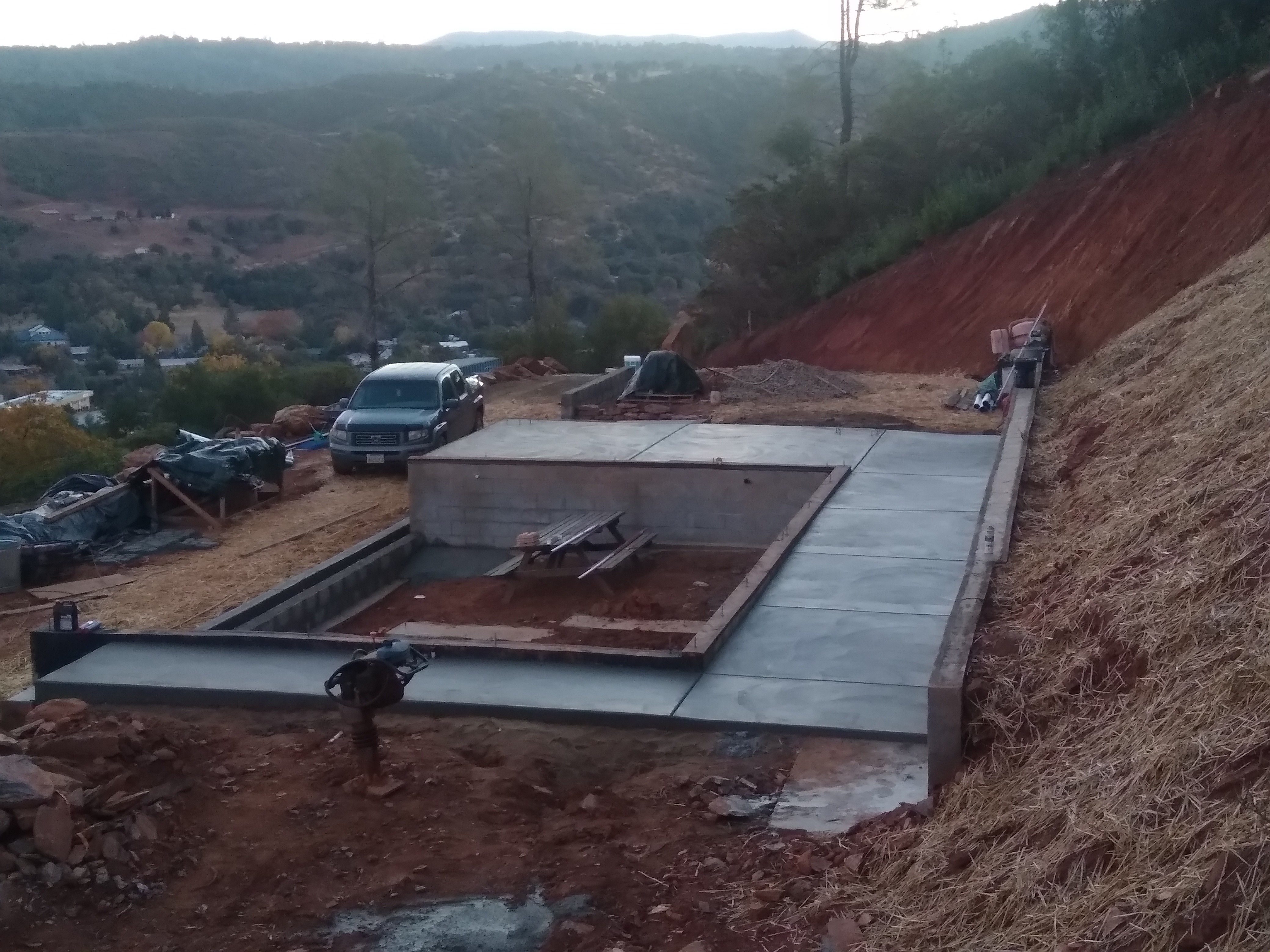 Hillside concrete slab foundation in Mariposa CA